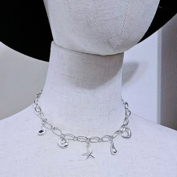 🎋SOLD🧧 RARE Tiffany & Co. Elsa Peretti Iconic 5 Charms Silver Necklace 16” - Picture 2 of 7